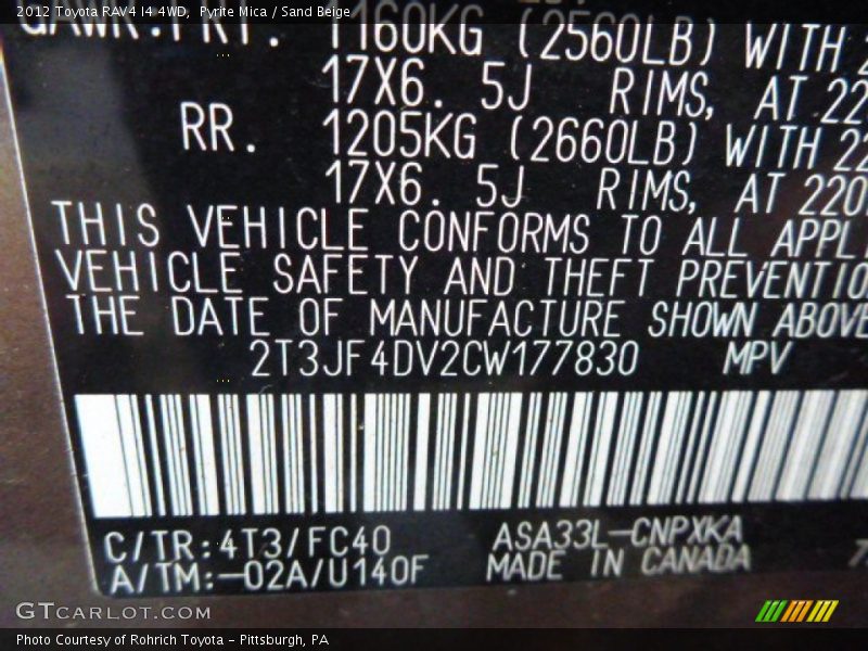 Pyrite Mica / Sand Beige 2012 Toyota RAV4 I4 4WD