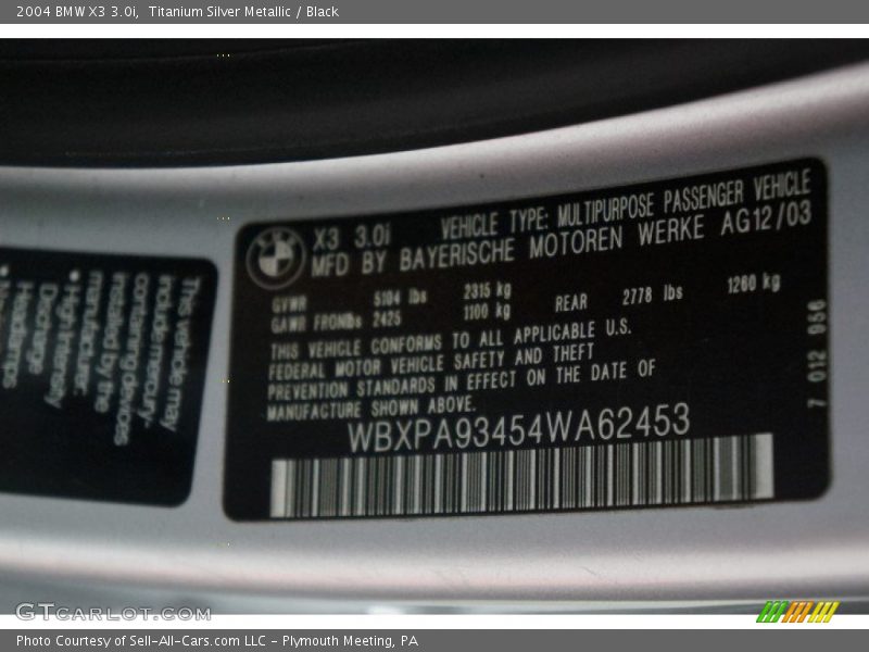 Titanium Silver Metallic / Black 2004 BMW X3 3.0i