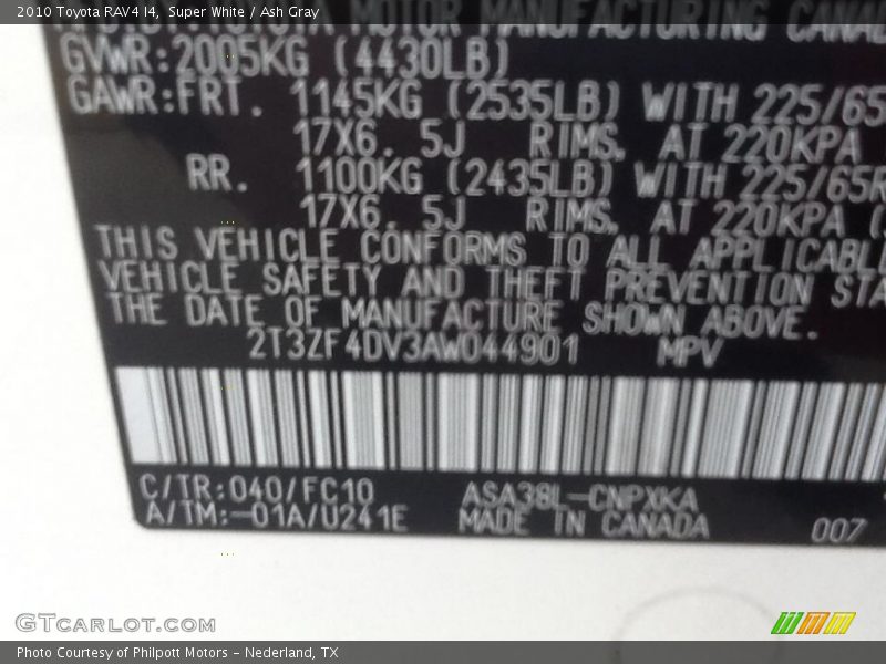 Super White / Ash Gray 2010 Toyota RAV4 I4