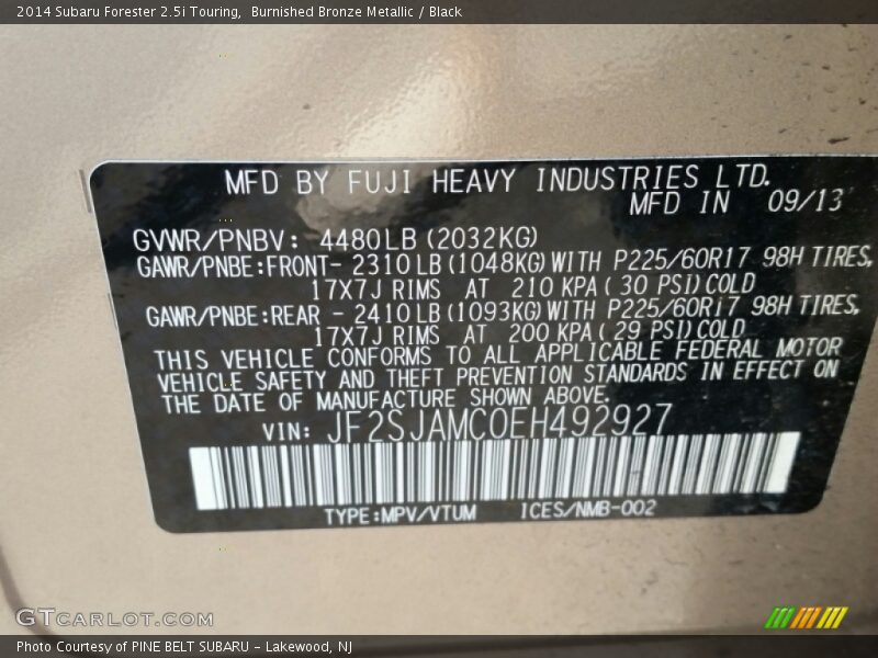 Burnished Bronze Metallic / Black 2014 Subaru Forester 2.5i Touring