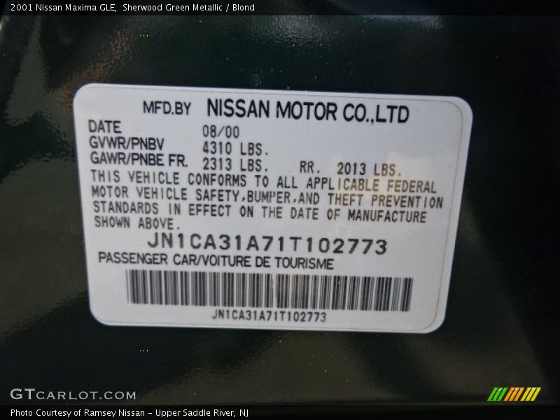 Sherwood Green Metallic / Blond 2001 Nissan Maxima GLE