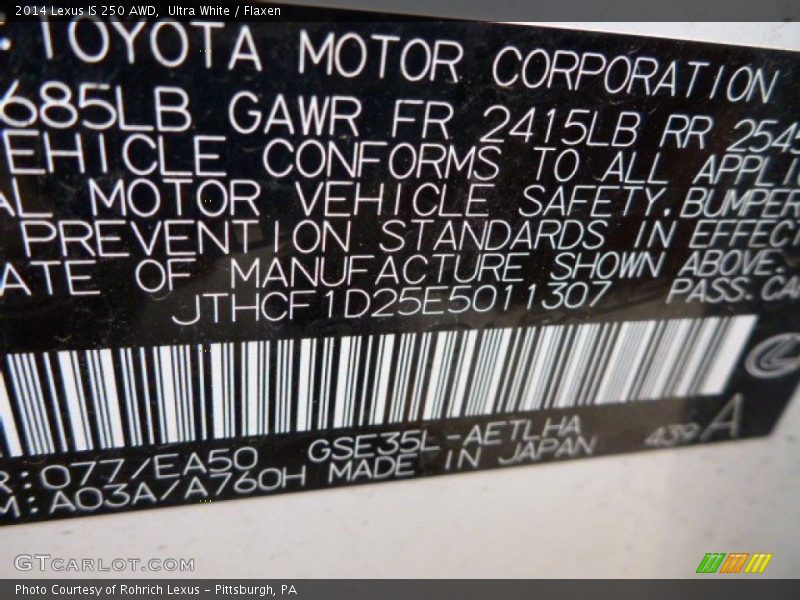 Ultra White / Flaxen 2014 Lexus IS 250 AWD