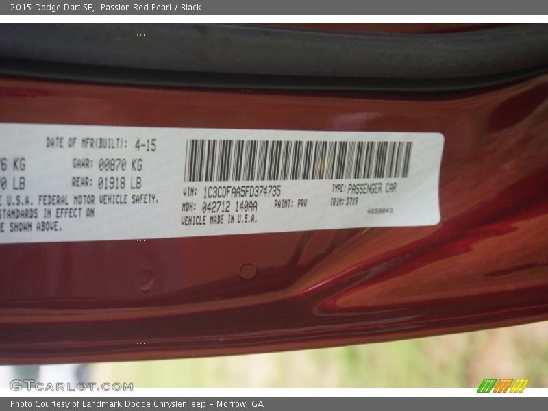 Passion Red Pearl / Black 2015 Dodge Dart SE