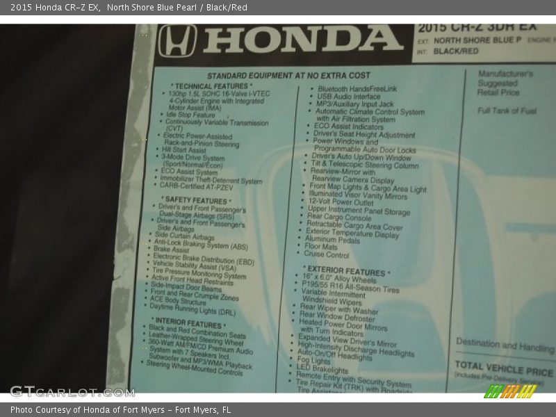 North Shore Blue Pearl / Black/Red 2015 Honda CR-Z EX