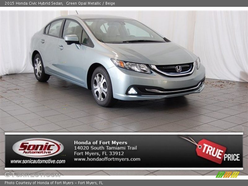 Green Opal Metallic / Beige 2015 Honda Civic Hybrid Sedan