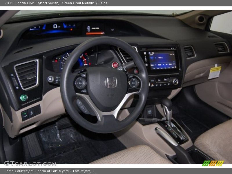 Green Opal Metallic / Beige 2015 Honda Civic Hybrid Sedan
