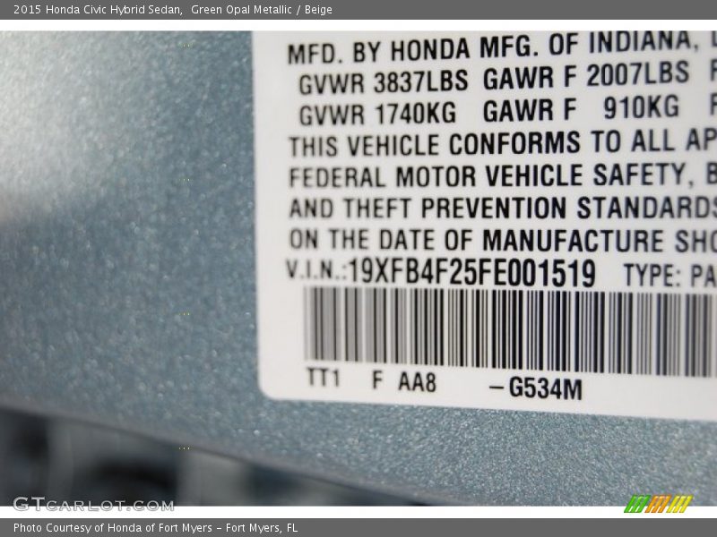 Green Opal Metallic / Beige 2015 Honda Civic Hybrid Sedan