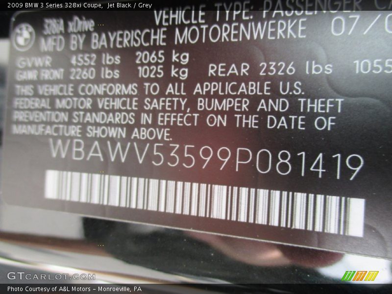 Jet Black / Grey 2009 BMW 3 Series 328xi Coupe