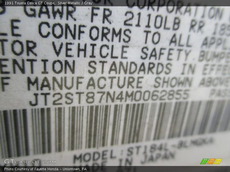 Silver Metallic / Gray 1991 Toyota Celica GT Coupe