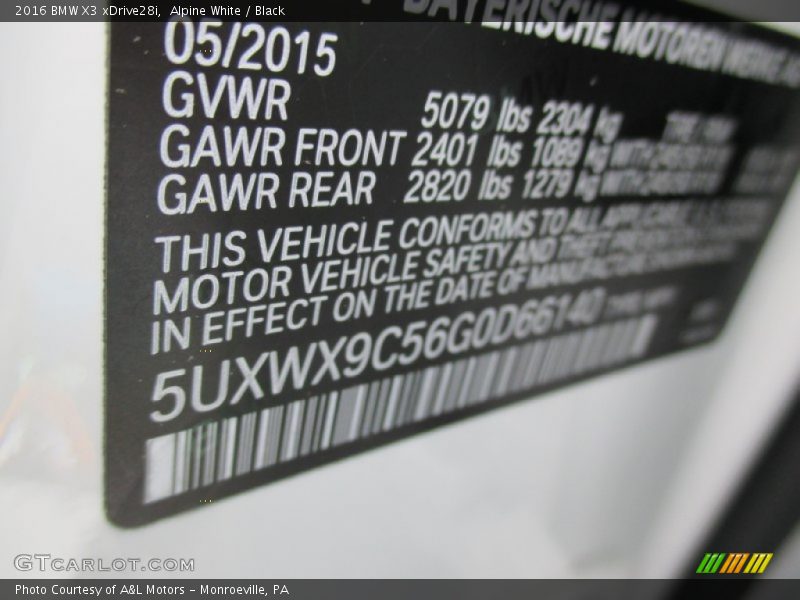Alpine White / Black 2016 BMW X3 xDrive28i