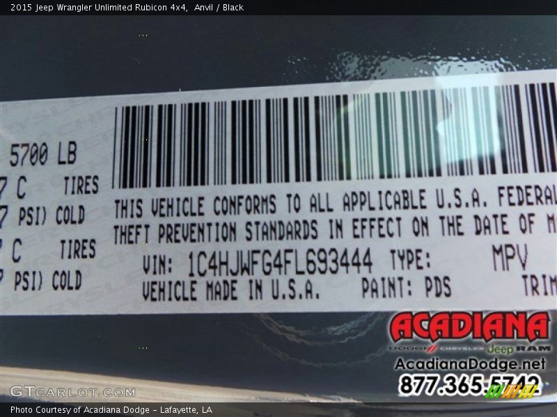 Anvil / Black 2015 Jeep Wrangler Unlimited Rubicon 4x4