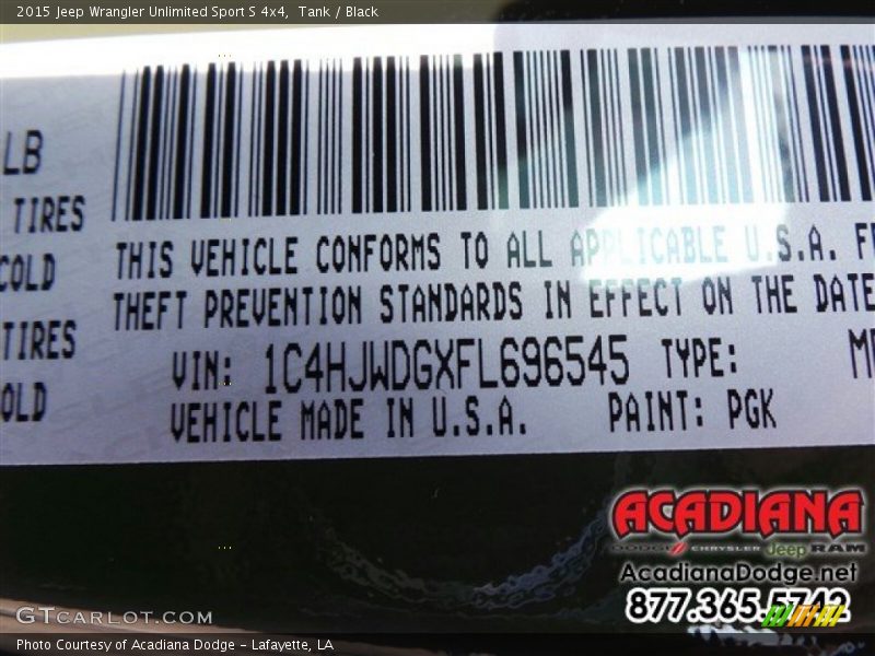 Tank / Black 2015 Jeep Wrangler Unlimited Sport S 4x4