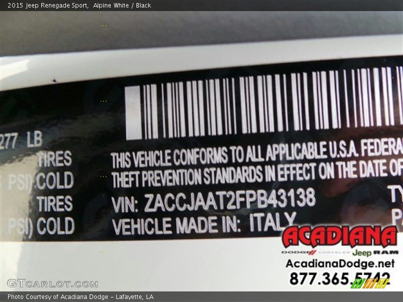 Alpine White / Black 2015 Jeep Renegade Sport