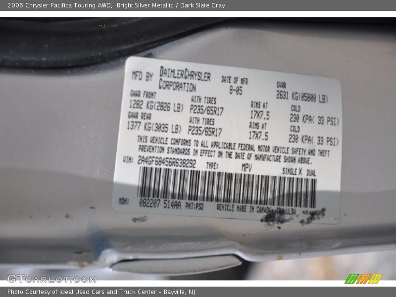 Bright Silver Metallic / Dark Slate Gray 2006 Chrysler Pacifica Touring AWD