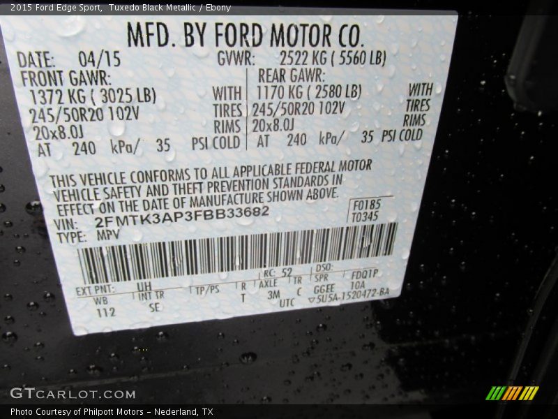 2015 Edge Sport Tuxedo Black Metallic Color Code UH