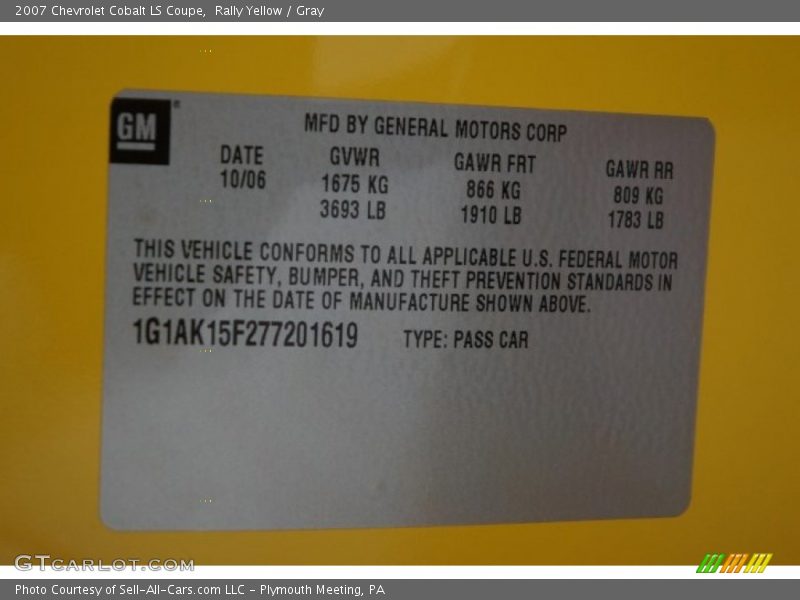 Rally Yellow / Gray 2007 Chevrolet Cobalt LS Coupe
