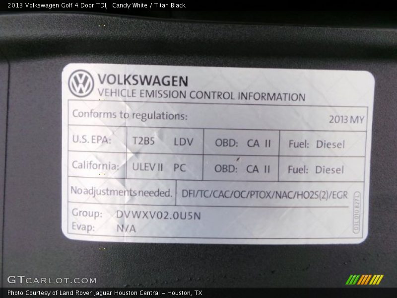 Candy White / Titan Black 2013 Volkswagen Golf 4 Door TDI