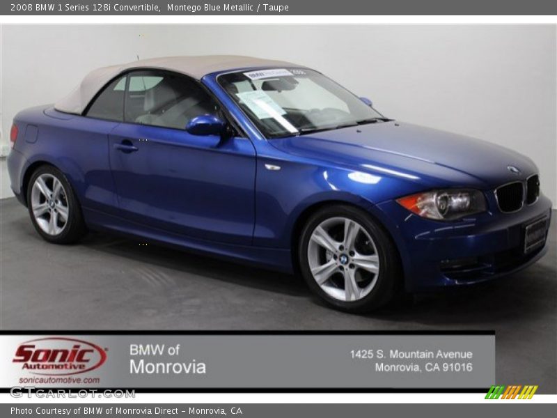 Montego Blue Metallic / Taupe 2008 BMW 1 Series 128i Convertible