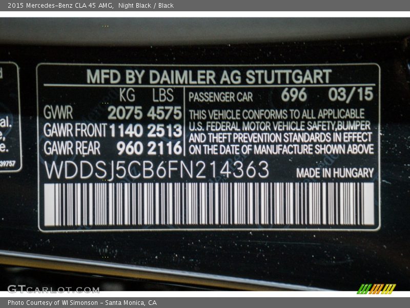 Night Black / Black 2015 Mercedes-Benz CLA 45 AMG