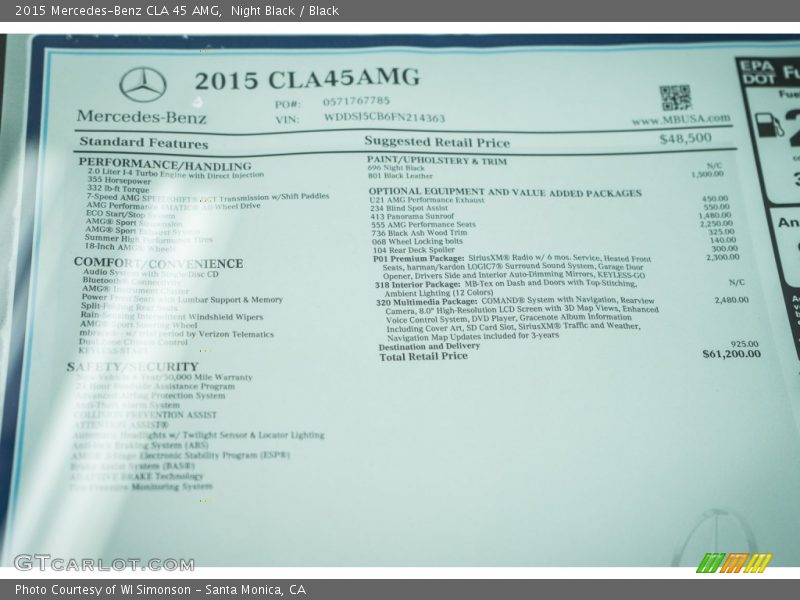  2015 CLA 45 AMG Window Sticker