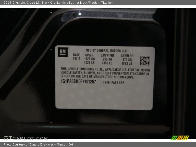 Black Granite Metallic / Jet Black/Medium Titanium 2015 Chevrolet Cruze LS