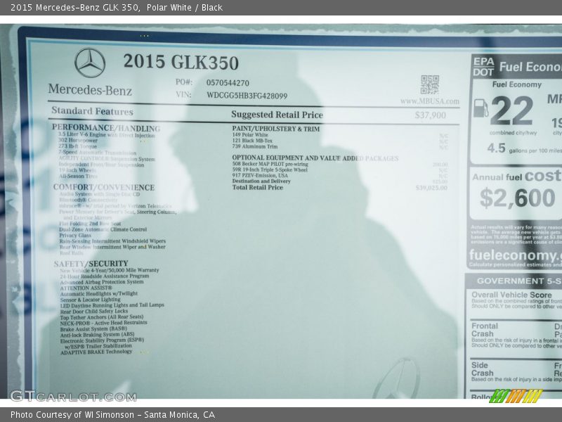 Polar White / Black 2015 Mercedes-Benz GLK 350