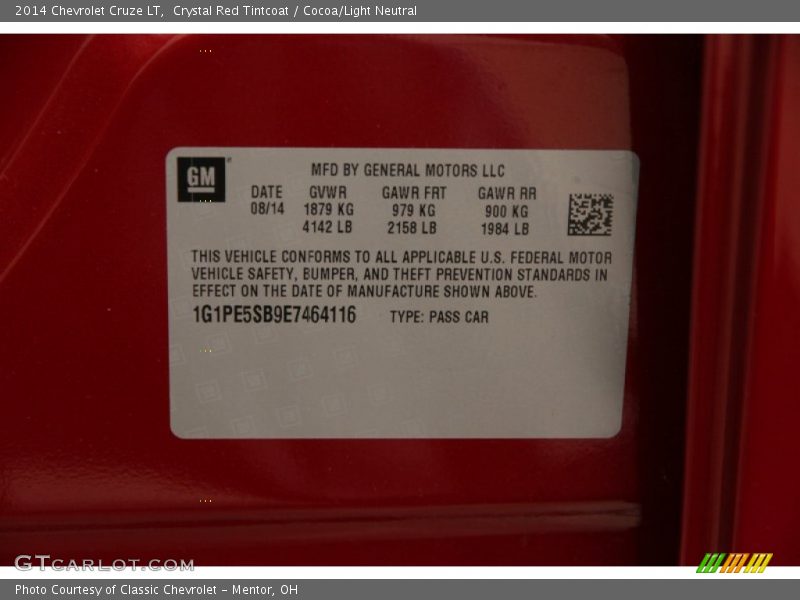 Crystal Red Tintcoat / Cocoa/Light Neutral 2014 Chevrolet Cruze LT