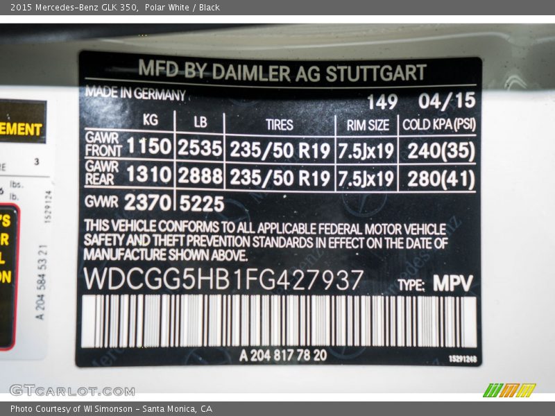 Polar White / Black 2015 Mercedes-Benz GLK 350