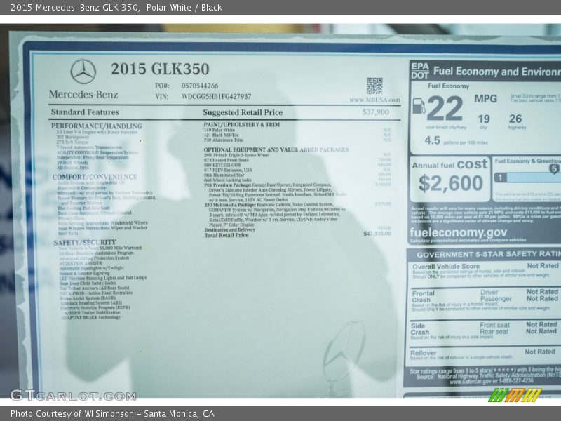 Polar White / Black 2015 Mercedes-Benz GLK 350