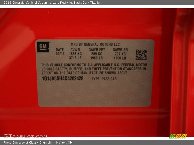 Victory Red / Jet Black/Dark Titanium 2013 Chevrolet Sonic LS Sedan