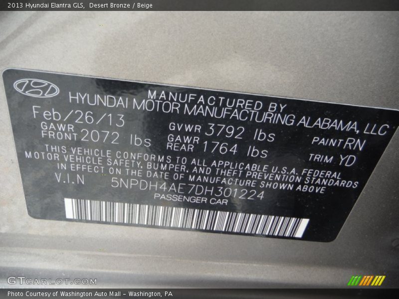 Desert Bronze / Beige 2013 Hyundai Elantra GLS