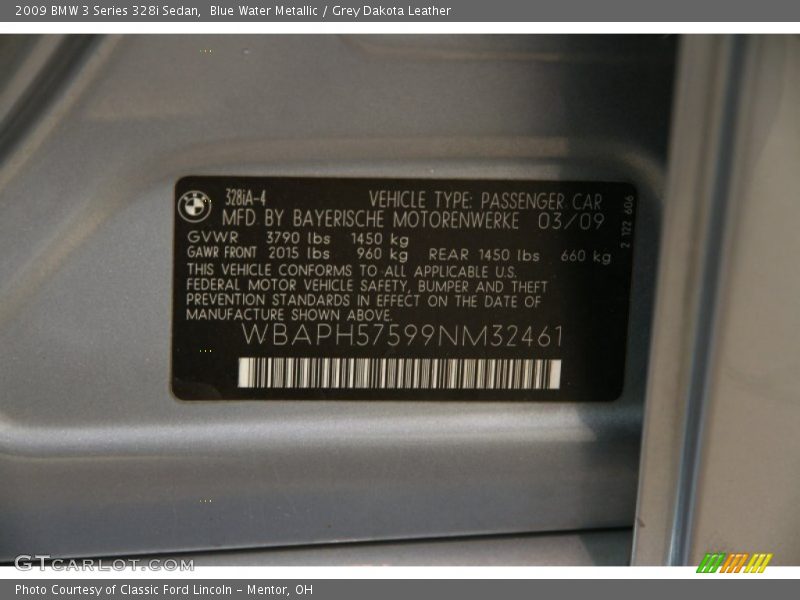 Blue Water Metallic / Grey Dakota Leather 2009 BMW 3 Series 328i Sedan