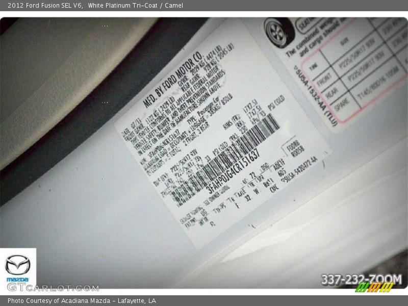 White Platinum Tri-Coat / Camel 2012 Ford Fusion SEL V6