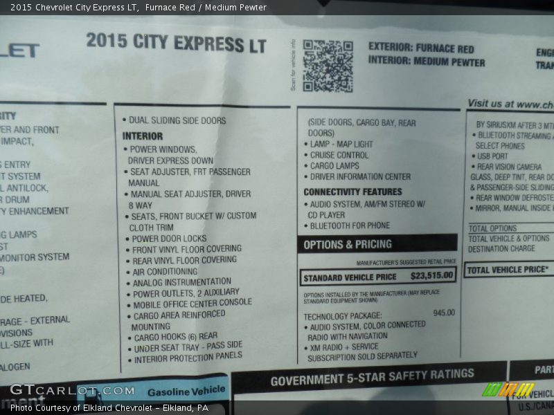  2015 City Express LT Window Sticker