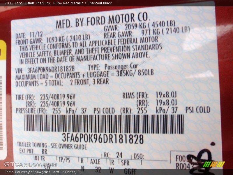 Ruby Red Metallic / Charcoal Black 2013 Ford Fusion Titanium