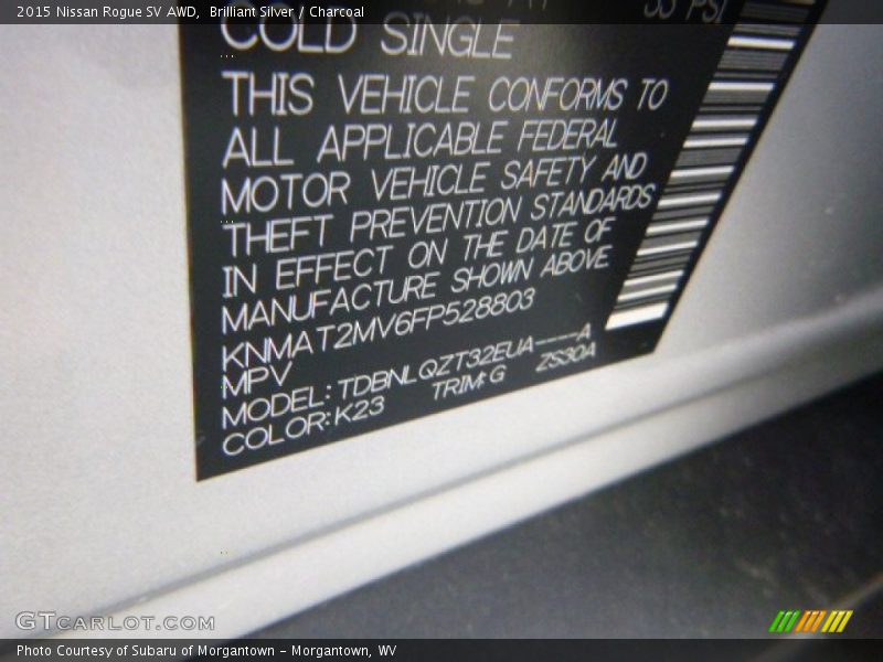 Brilliant Silver / Charcoal 2015 Nissan Rogue SV AWD