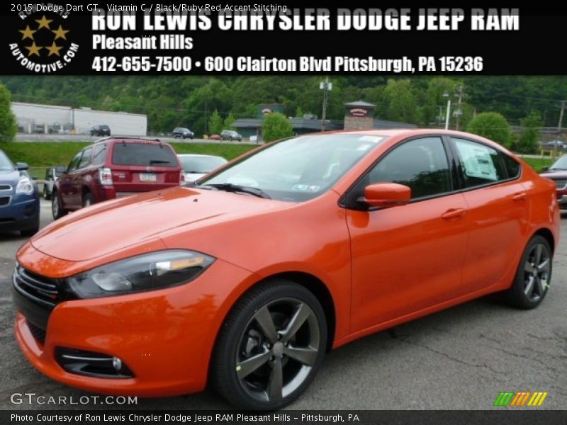 Vitamin C / Black/Ruby Red Accent Stitching 2015 Dodge Dart GT