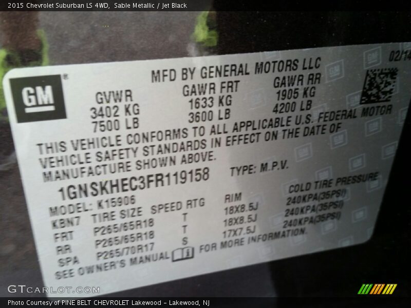 Sable Metallic / Jet Black 2015 Chevrolet Suburban LS 4WD