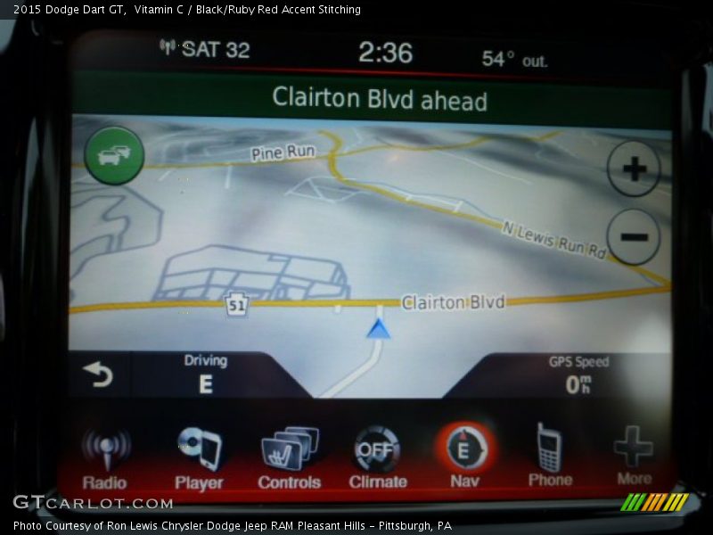 Vitamin C / Black/Ruby Red Accent Stitching 2015 Dodge Dart GT