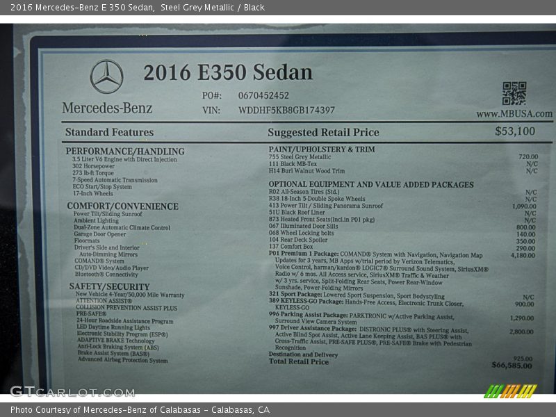 Steel Grey Metallic / Black 2016 Mercedes-Benz E 350 Sedan