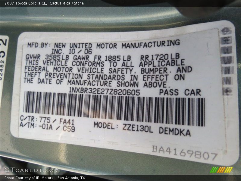 Cactus Mica / Stone 2007 Toyota Corolla CE