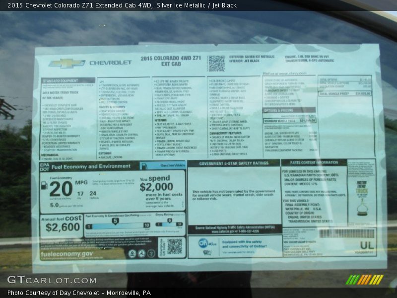 Silver Ice Metallic / Jet Black 2015 Chevrolet Colorado Z71 Extended Cab 4WD