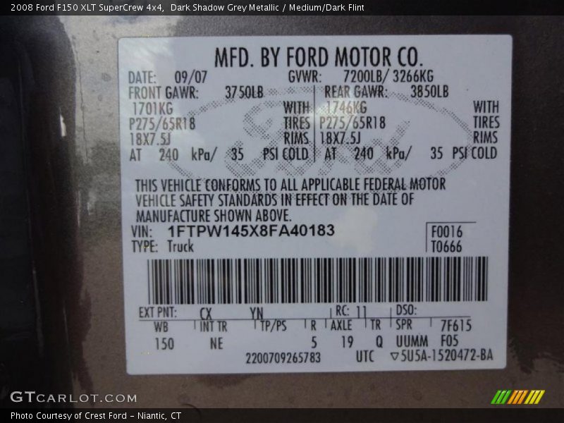 Dark Shadow Grey Metallic / Medium/Dark Flint 2008 Ford F150 XLT SuperCrew 4x4