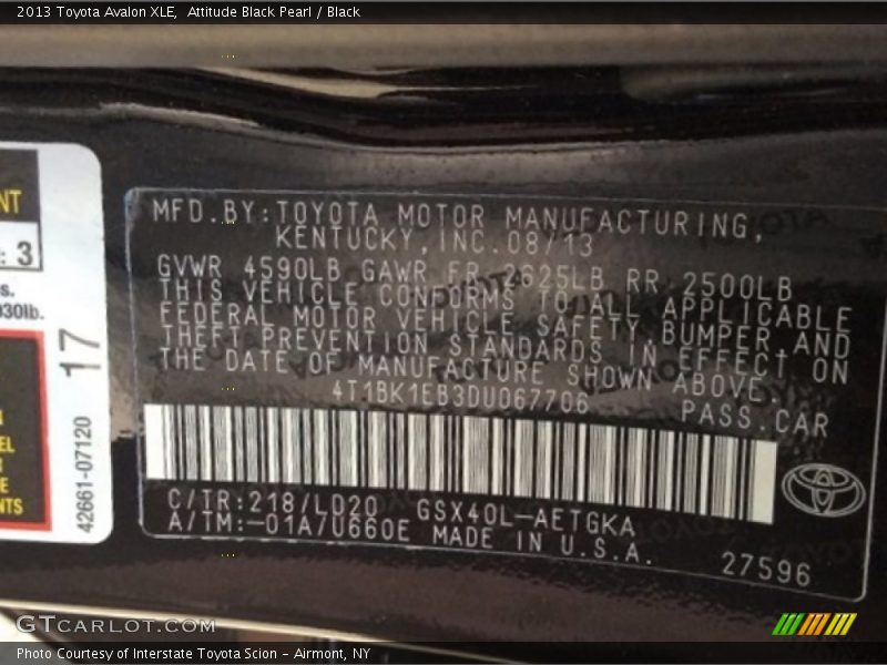 Attitude Black Pearl / Black 2013 Toyota Avalon XLE