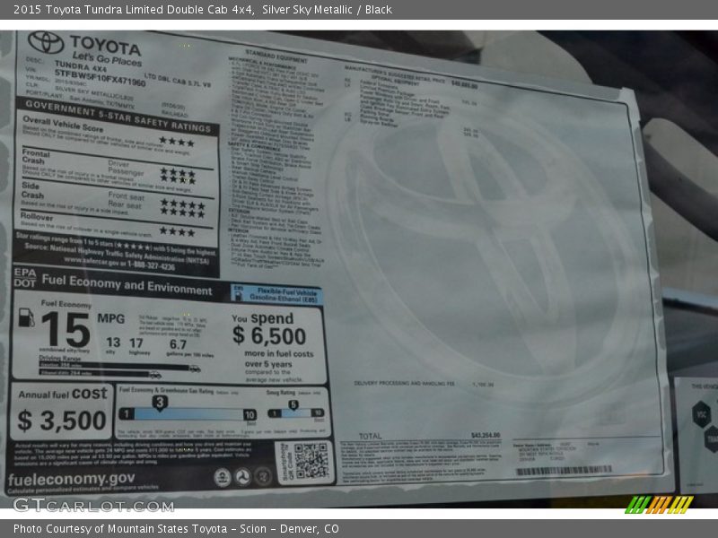  2015 Tundra Limited Double Cab 4x4 Window Sticker