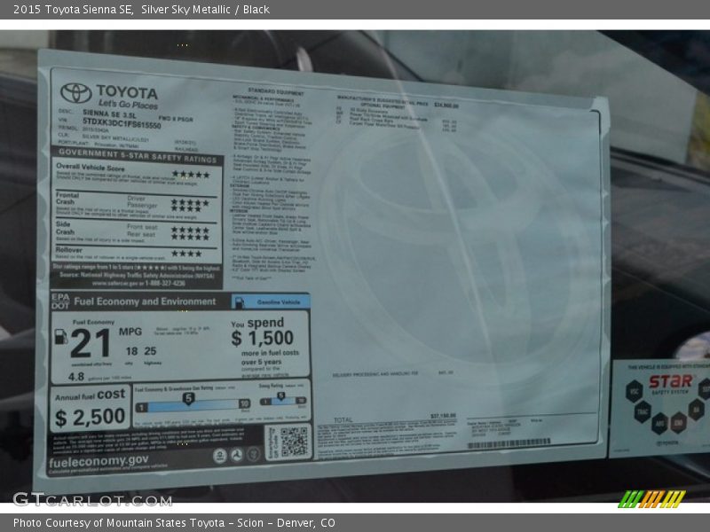 Silver Sky Metallic / Black 2015 Toyota Sienna SE