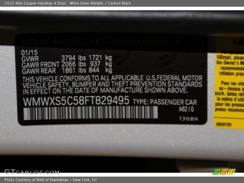 White Silver Metallic / Carbon Black 2015 Mini Cooper Hardtop 4 Door