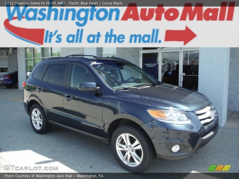 Pacific Blue Pearl / Cocoa Black 2012 Hyundai Santa Fe SE V6 AWD