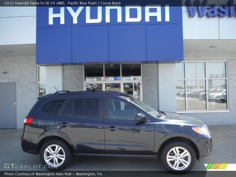Pacific Blue Pearl / Cocoa Black 2012 Hyundai Santa Fe SE V6 AWD