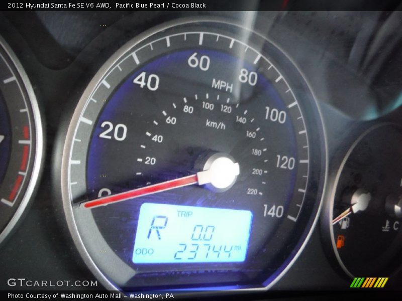 Pacific Blue Pearl / Cocoa Black 2012 Hyundai Santa Fe SE V6 AWD